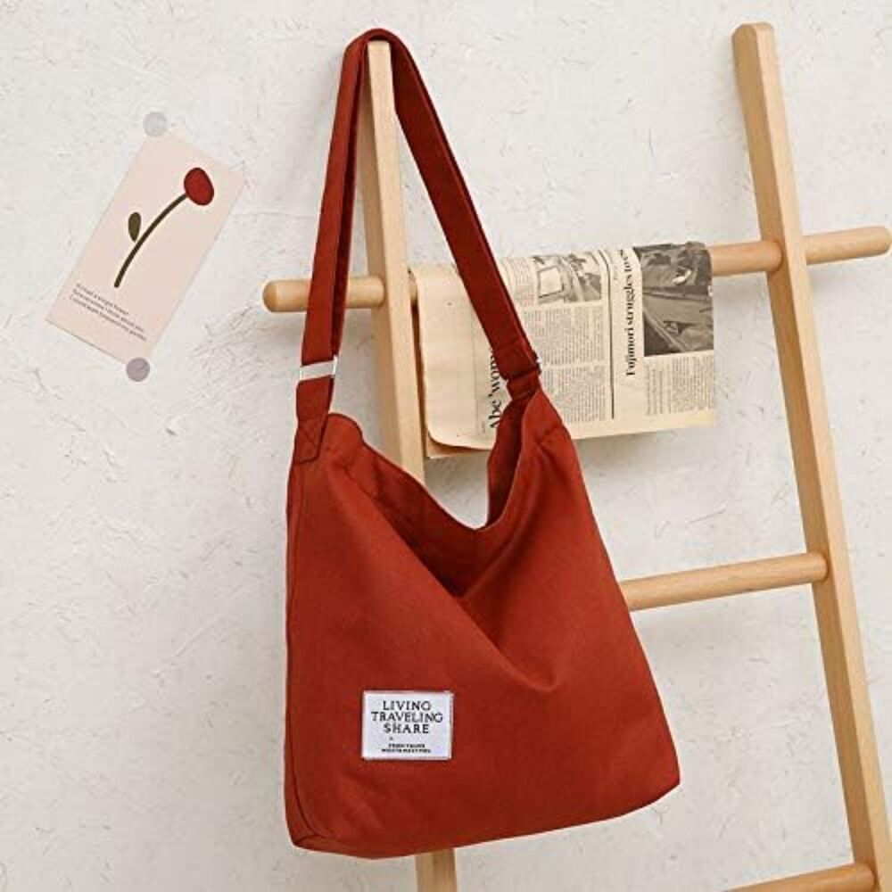 Women's Red Brown Imported Canvas Retro Large Size Shoulder Crossbody Tote Bag - Picture 2 of 4